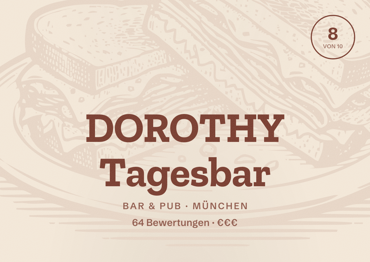 Illustriertes Poster von DOROTHY Tagesbar, Bar & Pub in München: Bewertung 8 von 10 aus 64 Bewertungen, Preisniveau €€€