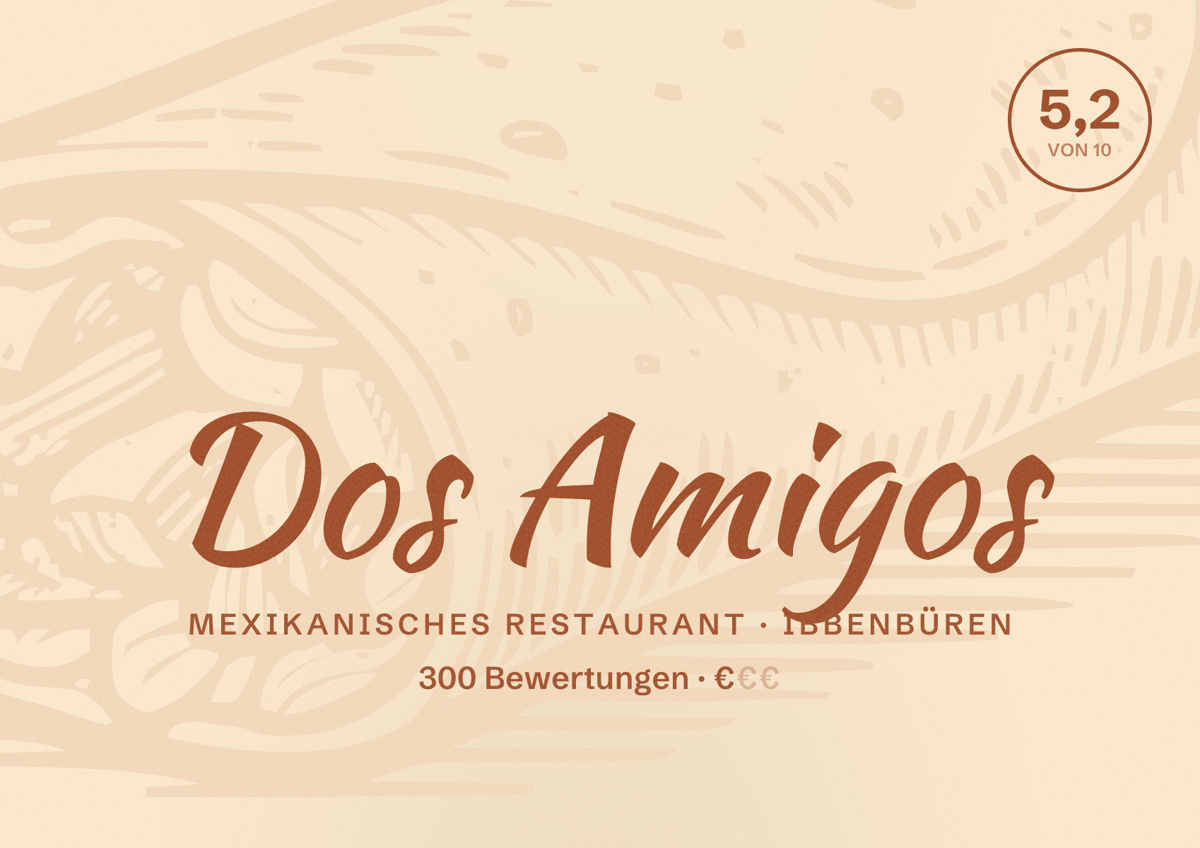 Illustriertes Poster von Dos Amigos, Mexikanisches Restaurant in Ibbenbüren: Bewertung 5,2 von 10 aus 300 Bewertungen, Preisniveau €