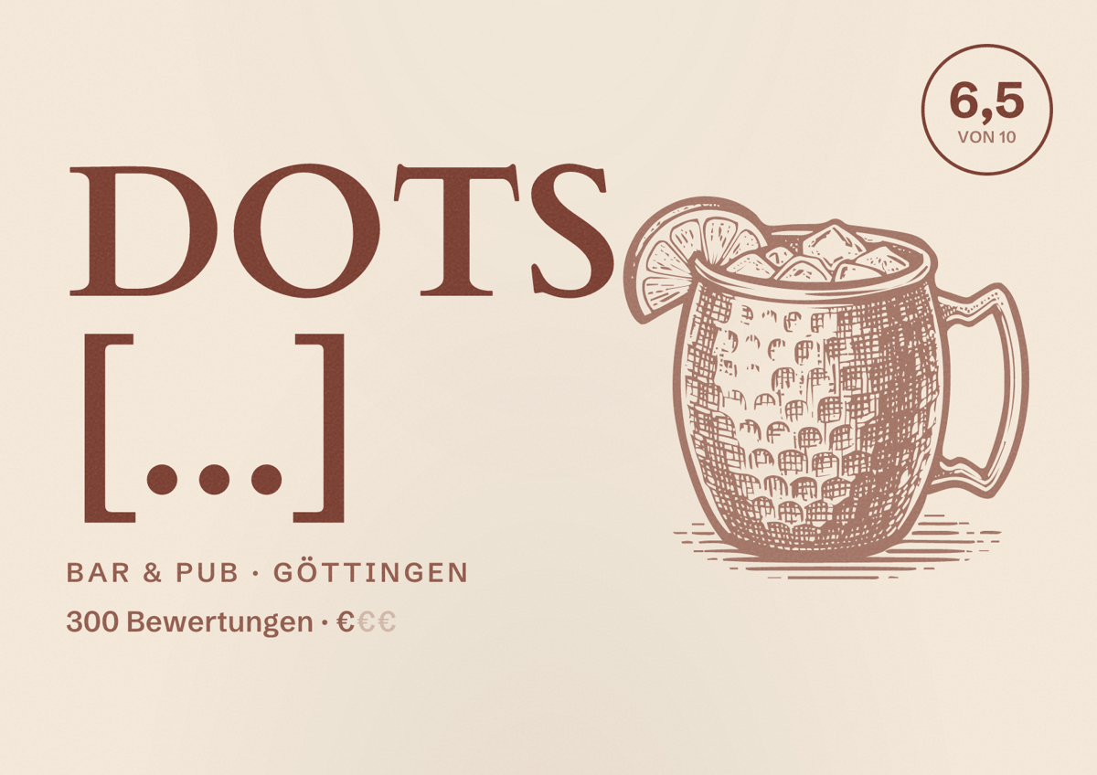 Illustriertes Poster von DOTS [...], Bar & Pub in Göttingen: Bewertung 6,5 von 10 aus 300 Bewertungen, Preisniveau €
