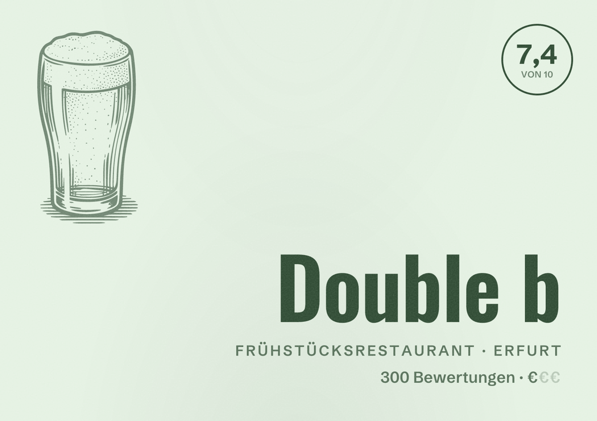 Illustriertes Poster von Double b, Frühstücksrestaurant in Erfurt: Bewertung 7,4 von 10 aus 300 Bewertungen, Preisniveau €