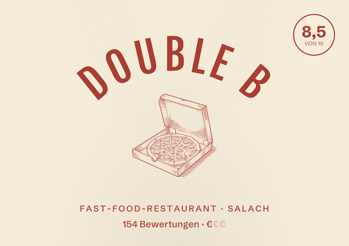 Illustriertes Poster von Double B, Fast-Food-Restaurant in Salach: Bewertung 8,5 von 10 aus 154 Bewertungen, Preisniveau €