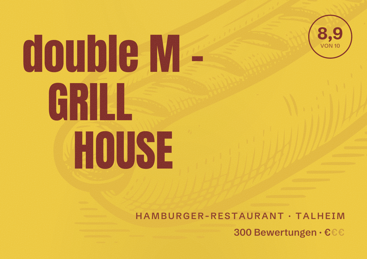 Illustriertes Poster von double M - GRILL HOUSE, Hamburger-Restaurant in Talheim: Bewertung 8,9 von 10 aus 300 Bewertungen, Preisniveau €