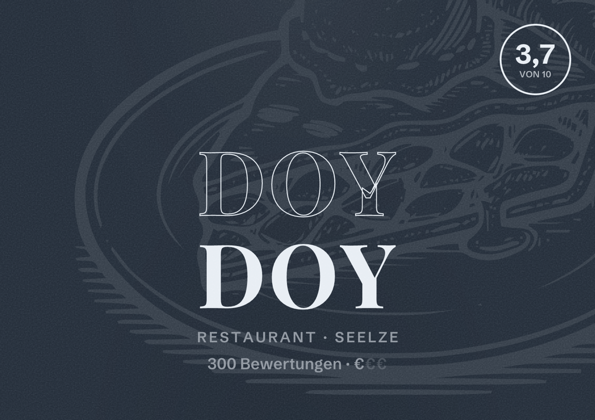 Illustriertes Poster von Doy Doy, Restaurant in Seelze: Bewertung 3,7 von 10 aus 300 Bewertungen, Preisniveau €