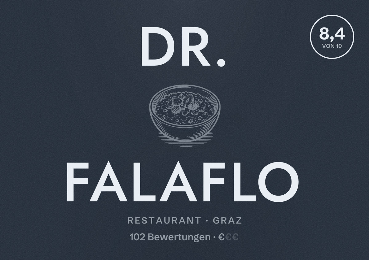 Illustriertes Poster von Dr. Falaflo, Restaurant in Graz: Bewertung 8,4 von 10 aus 102 Bewertungen, Preisniveau €