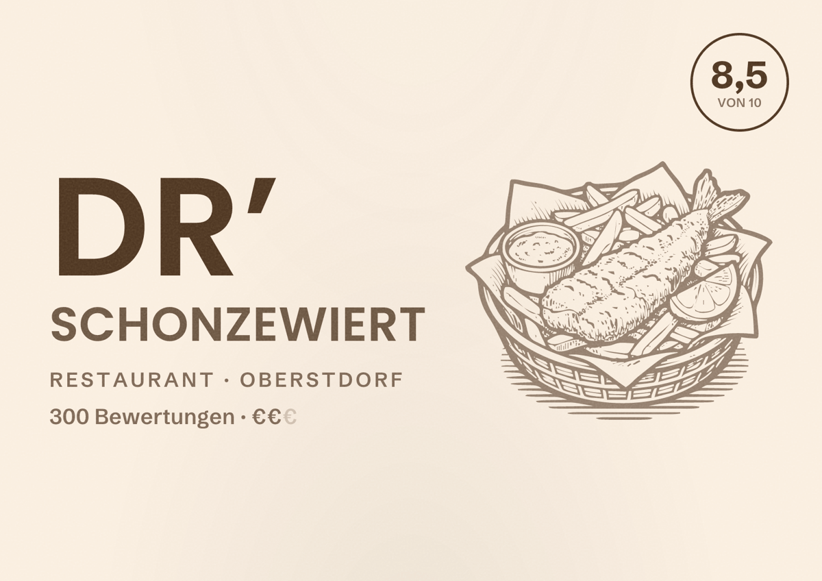 Illustriertes Poster von dr’ Schonzewiert, Restaurant in Oberstdorf: Bewertung 8,5 von 10 aus 300 Bewertungen, Preisniveau €€