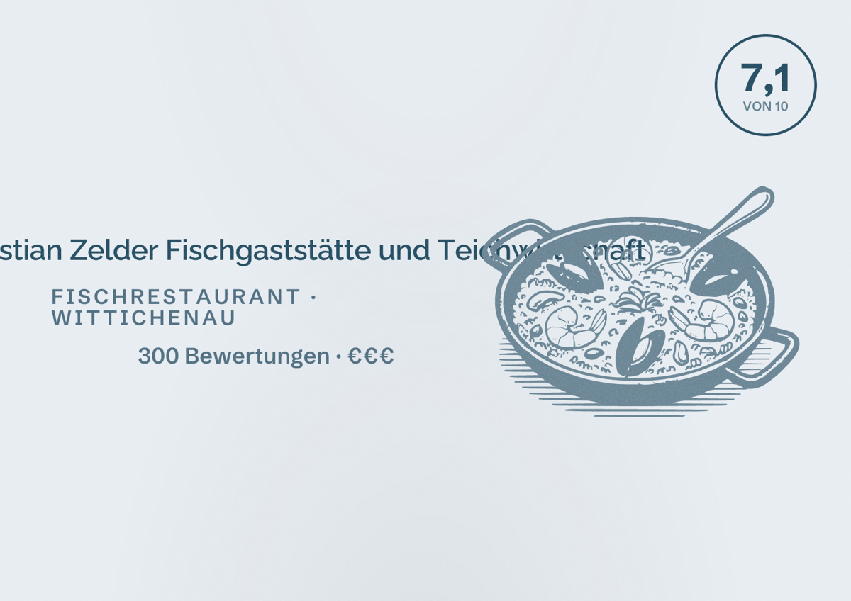 Illustriertes Poster von Dr. Sebastian Zelder Fischgaststätte und Teichwirtschaft, Fischrestaurant in Wittichenau: Bewertung 7,1 von 10 aus 300 Bewertungen, Preisniveau €€€
