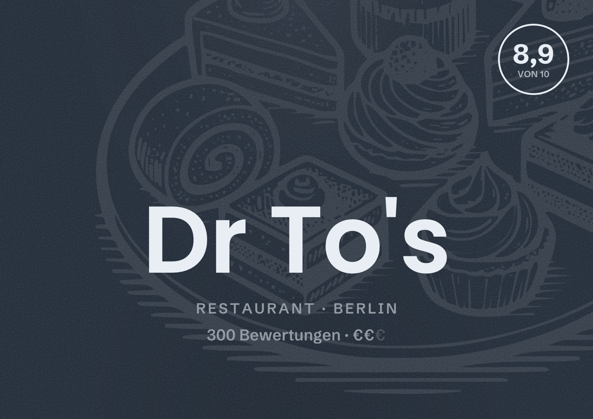 Illustriertes Poster von Dr To's, Restaurant in Berlin: Bewertung 8,9 von 10 aus 300 Bewertungen, Preisniveau €€