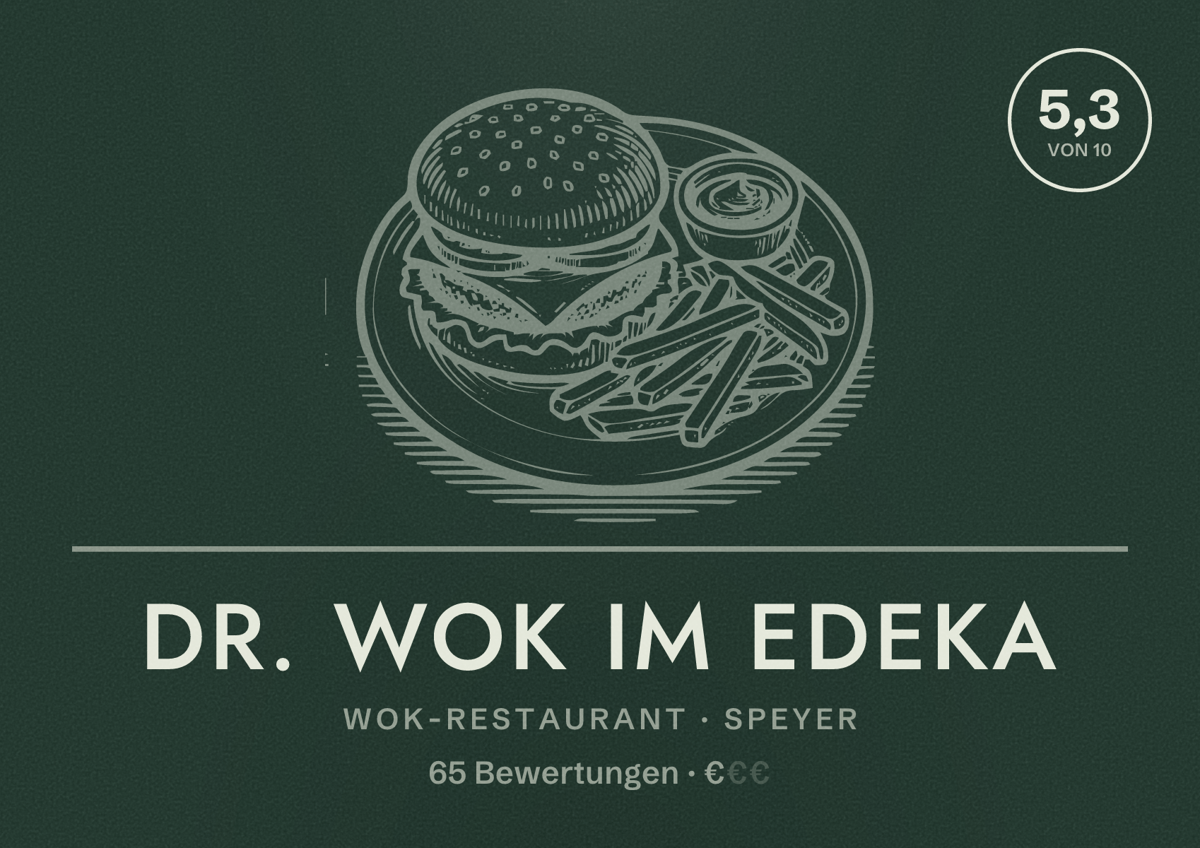 Illustriertes Poster von Dr. Wok im Edeka, Wok-Restaurant in Speyer: Bewertung 5,3 von 10 aus 65 Bewertungen, Preisniveau €