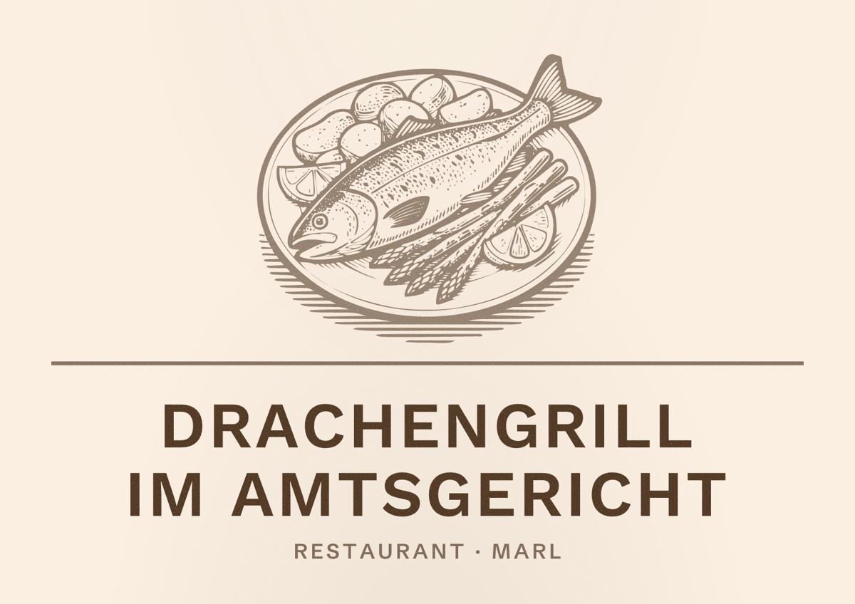 Illustriertes Poster von Drachengrill im Amtsgericht, Restaurant in Marl