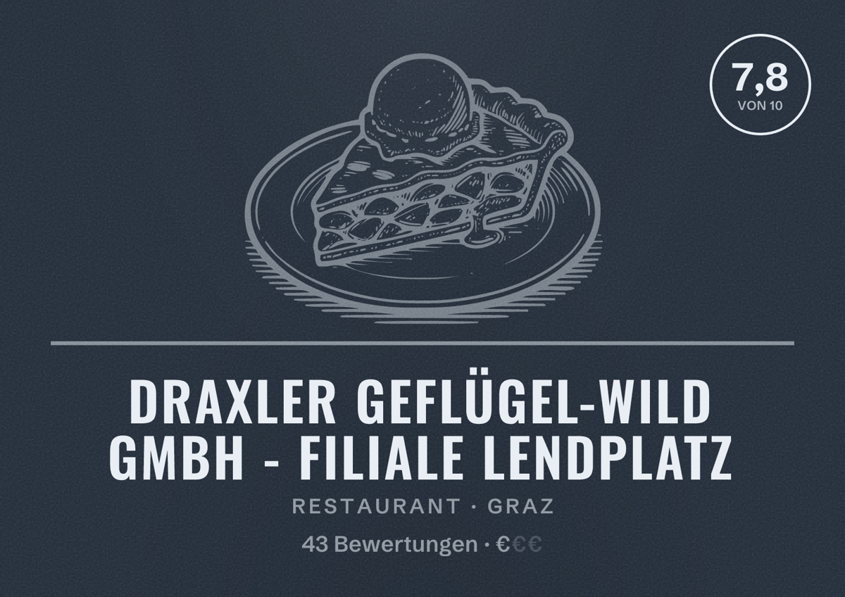 Illustriertes Poster von Draxler Geflügel-Wild GmbH - Filiale Lendplatz, Restaurant in Graz: Bewertung 7,8 von 10 aus 43 Bewertungen, Preisniveau €