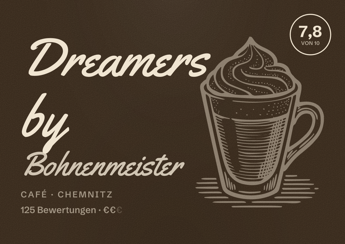 Illustriertes Poster von Dreamers by Bohnenmeister, Café in Chemnitz: Bewertung 7,8 von 10 aus 125 Bewertungen, Preisniveau €€