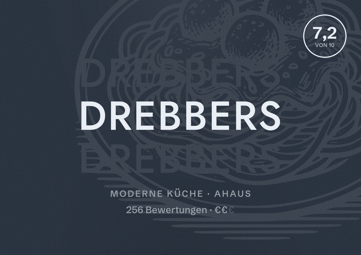 Illustriertes Poster von Drebbers, Moderne Küche in Ahaus: Bewertung 7,2 von 10 aus 256 Bewertungen, Preisniveau €€