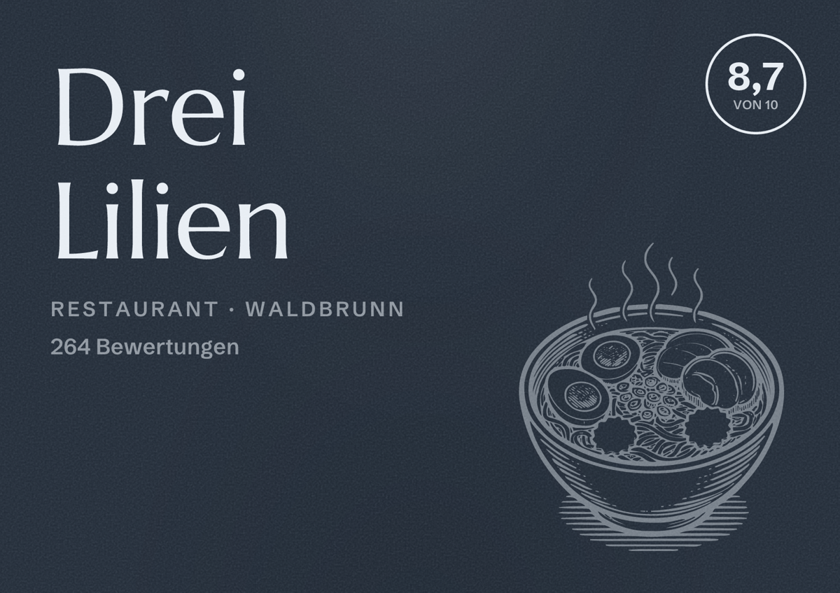 Illustriertes Poster von Drei Lilien, Restaurant in Waldbrunn: Bewertung 8,7 von 10 aus 264 Bewertungen