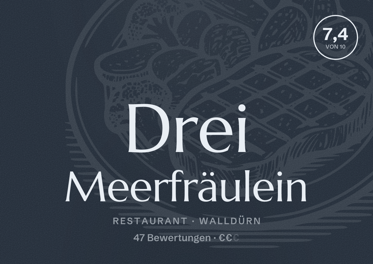 Illustriertes Poster von Drei Meerfräulein, Restaurant in Walldürn: Bewertung 7,4 von 10 aus 47 Bewertungen, Preisniveau €€