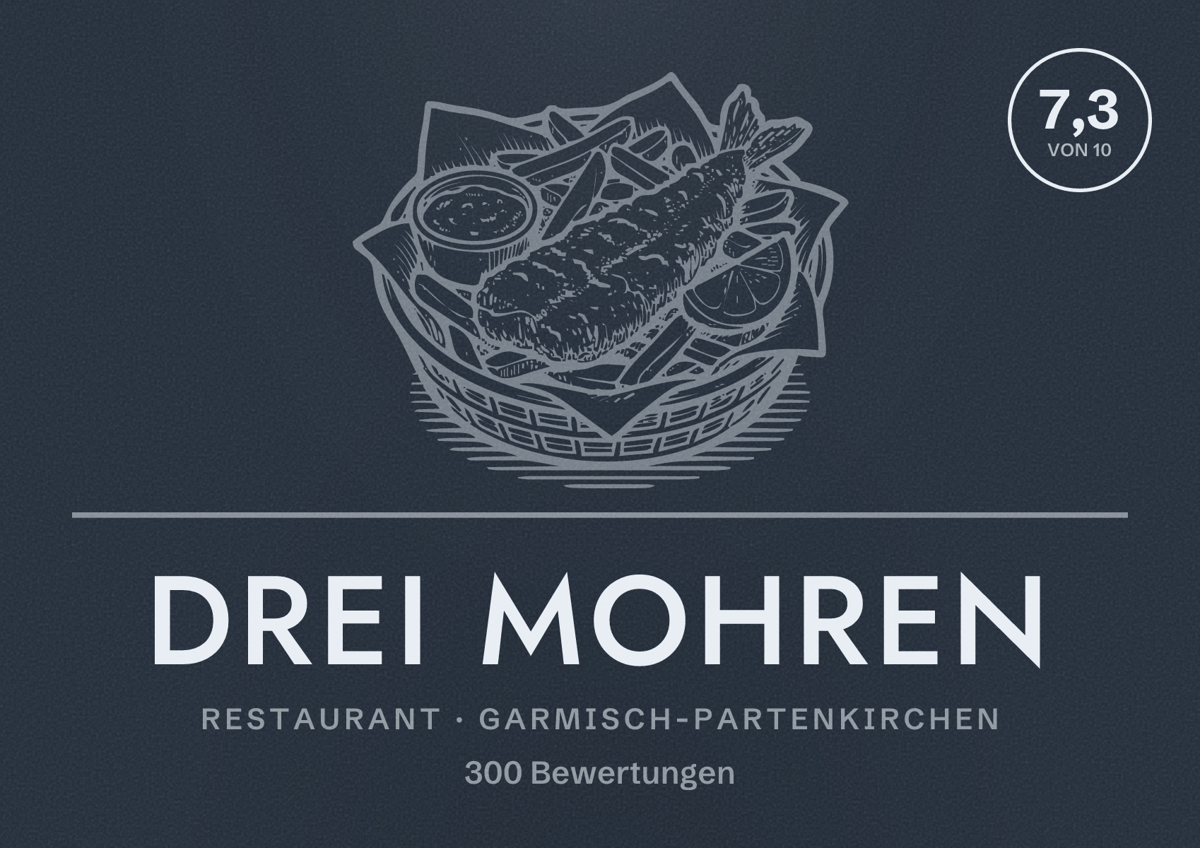Illustriertes Poster von Drei Mohren, Restaurant in Garmisch-Partenkirchen: Bewertung 7,3 von 10 aus 300 Bewertungen