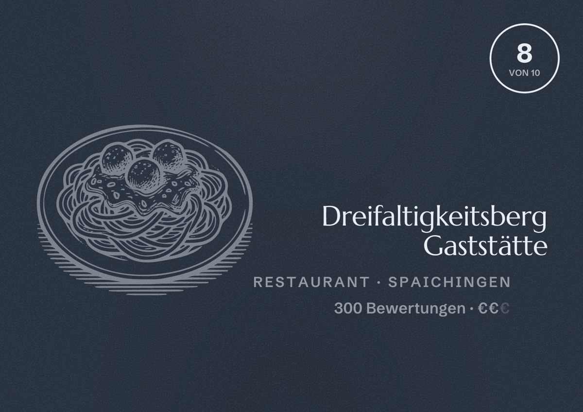Illustriertes Poster von Dreifaltigkeitsberg Gaststätte, Restaurant in Spaichingen: Bewertung 8 von 10 aus 300 Bewertungen, Preisniveau €€