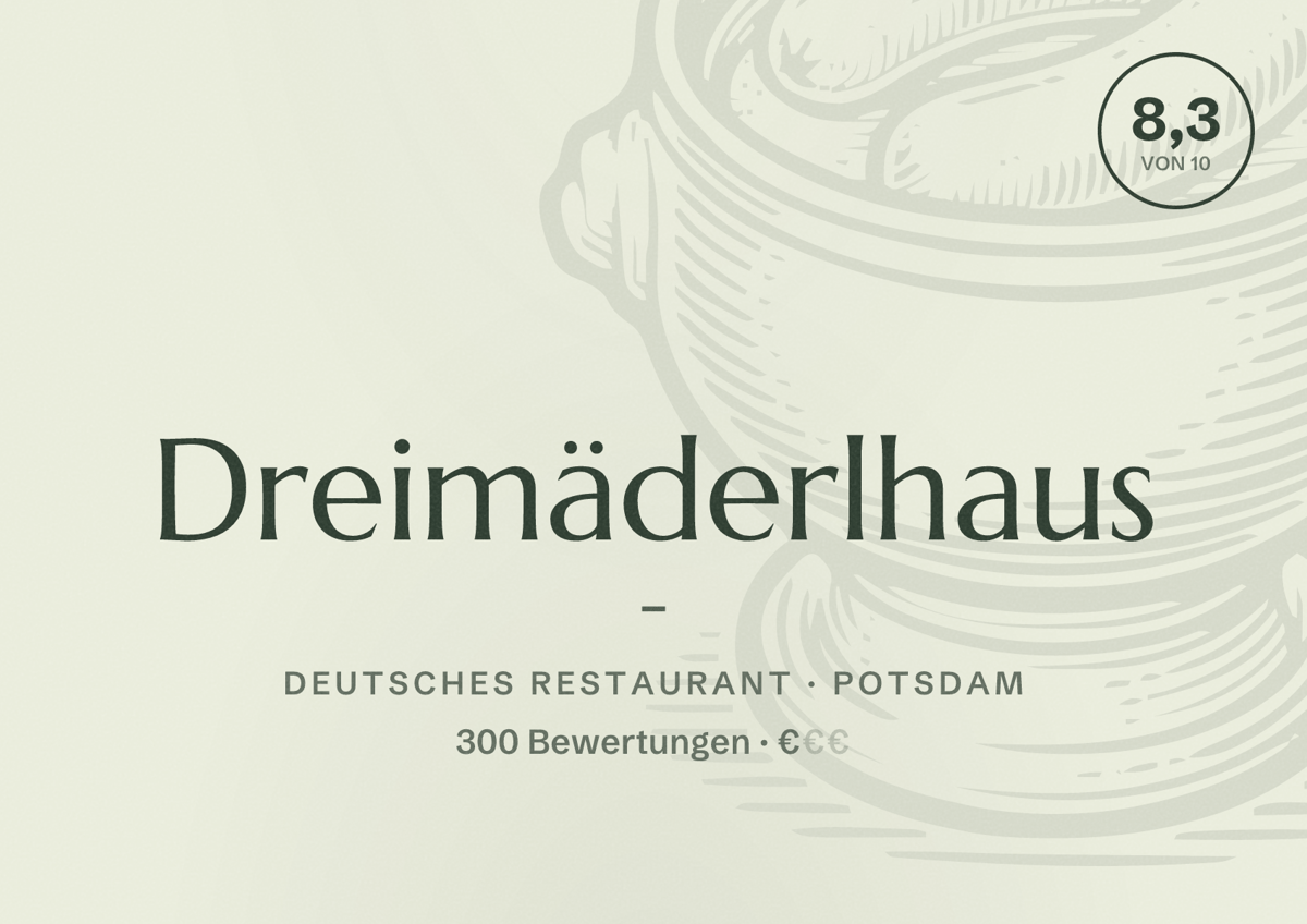 Illustriertes Poster von Dreimäderlhaus -, Deutsches Restaurant in Potsdam: Bewertung 8,3 von 10 aus 300 Bewertungen, Preisniveau €