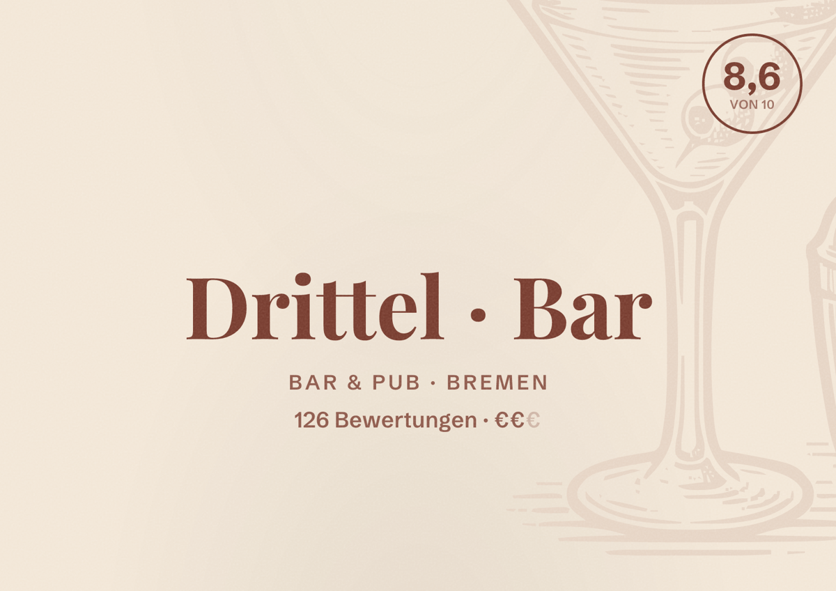 Illustriertes Poster von Drittel Bar, Bar & Pub in Bremen: Bewertung 8,6 von 10 aus 126 Bewertungen, Preisniveau €€