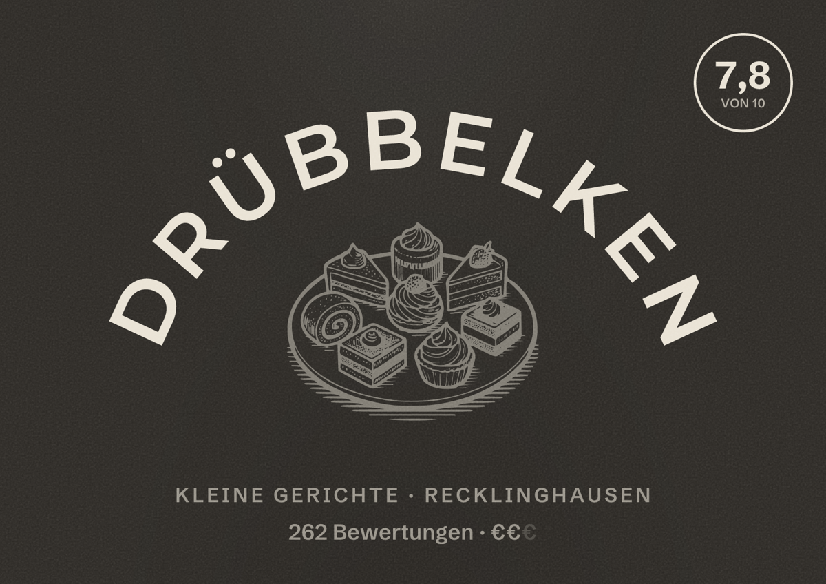 Illustriertes Poster von Drübbelken, Kleine Gerichte in Recklinghausen: Bewertung 7,8 von 10 aus 262 Bewertungen, Preisniveau €€