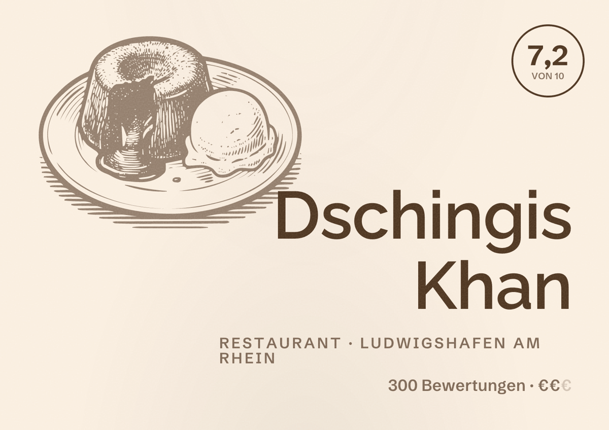 Illustriertes Poster von Dschingis Khan, Restaurant in Ludwigshafen am Rhein: Bewertung 7,2 von 10 aus 300 Bewertungen, Preisniveau €€