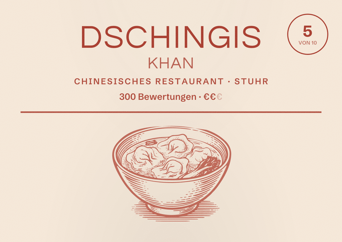 Illustriertes Poster von Dschingis Khan, Chinesisches Restaurant in Stuhr: Bewertung 5 von 10 aus 300 Bewertungen, Preisniveau €€