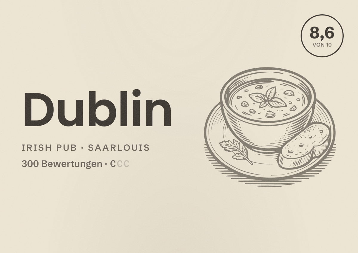 Illustriertes Poster von Dublin, Irish Pub in Saarlouis: Bewertung 8,6 von 10 aus 300 Bewertungen, Preisniveau €