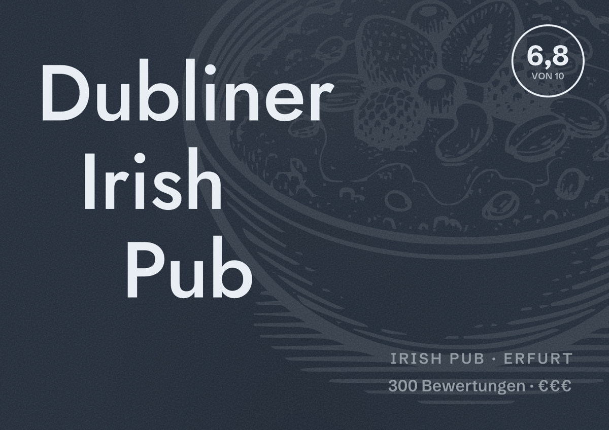 Illustriertes Poster von Dubliner Irish Pub, Irish Pub in Erfurt: Bewertung 6,8 von 10 aus 300 Bewertungen, Preisniveau €€€