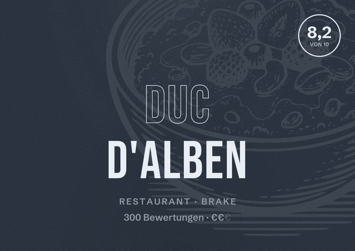 Illustriertes Poster von Duc d'Alben, Restaurant in Brake: Bewertung 8,2 von 10 aus 300 Bewertungen, Preisniveau €€