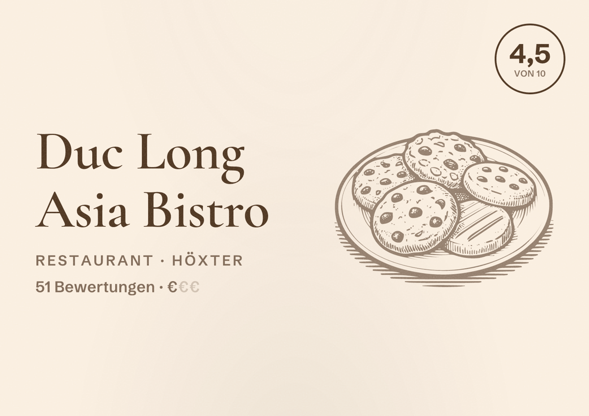 Illustriertes Poster von Duc Long Asia Bistro, Restaurant in Höxter: Bewertung 4,5 von 10 aus 51 Bewertungen, Preisniveau €