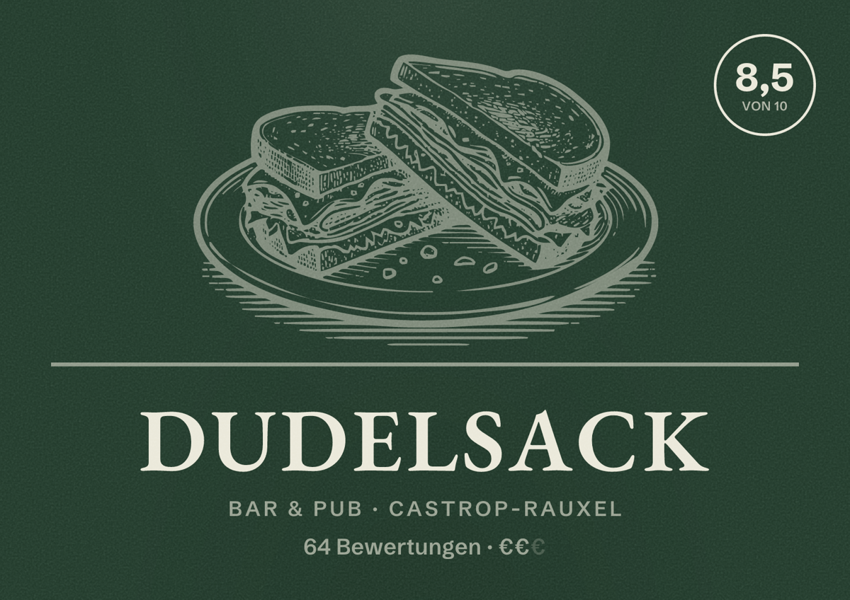 Illustriertes Poster von Dudelsack, Bar & Pub in Castrop-Rauxel: Bewertung 8,5 von 10 aus 64 Bewertungen, Preisniveau €€