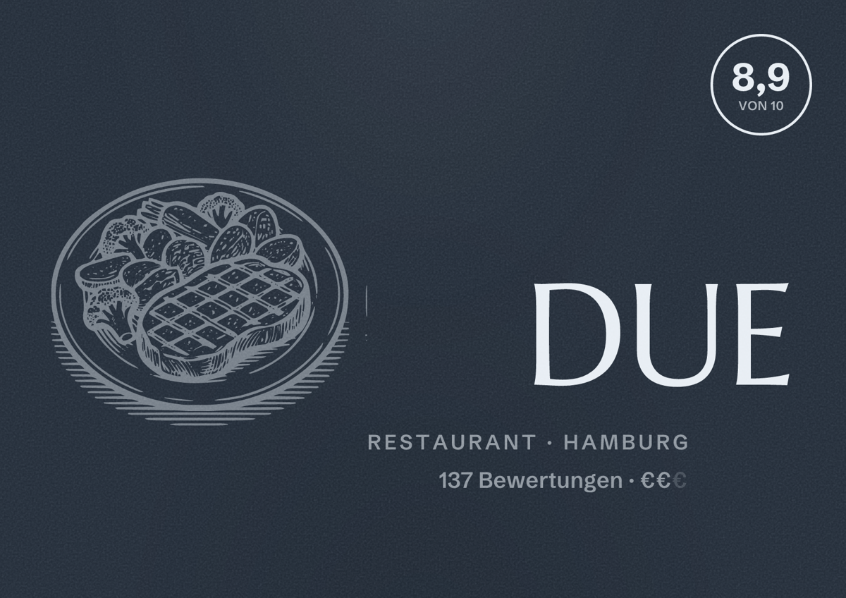 Illustriertes Poster von DUE, Restaurant in Hamburg: Bewertung 8,9 von 10 aus 137 Bewertungen, Preisniveau €€