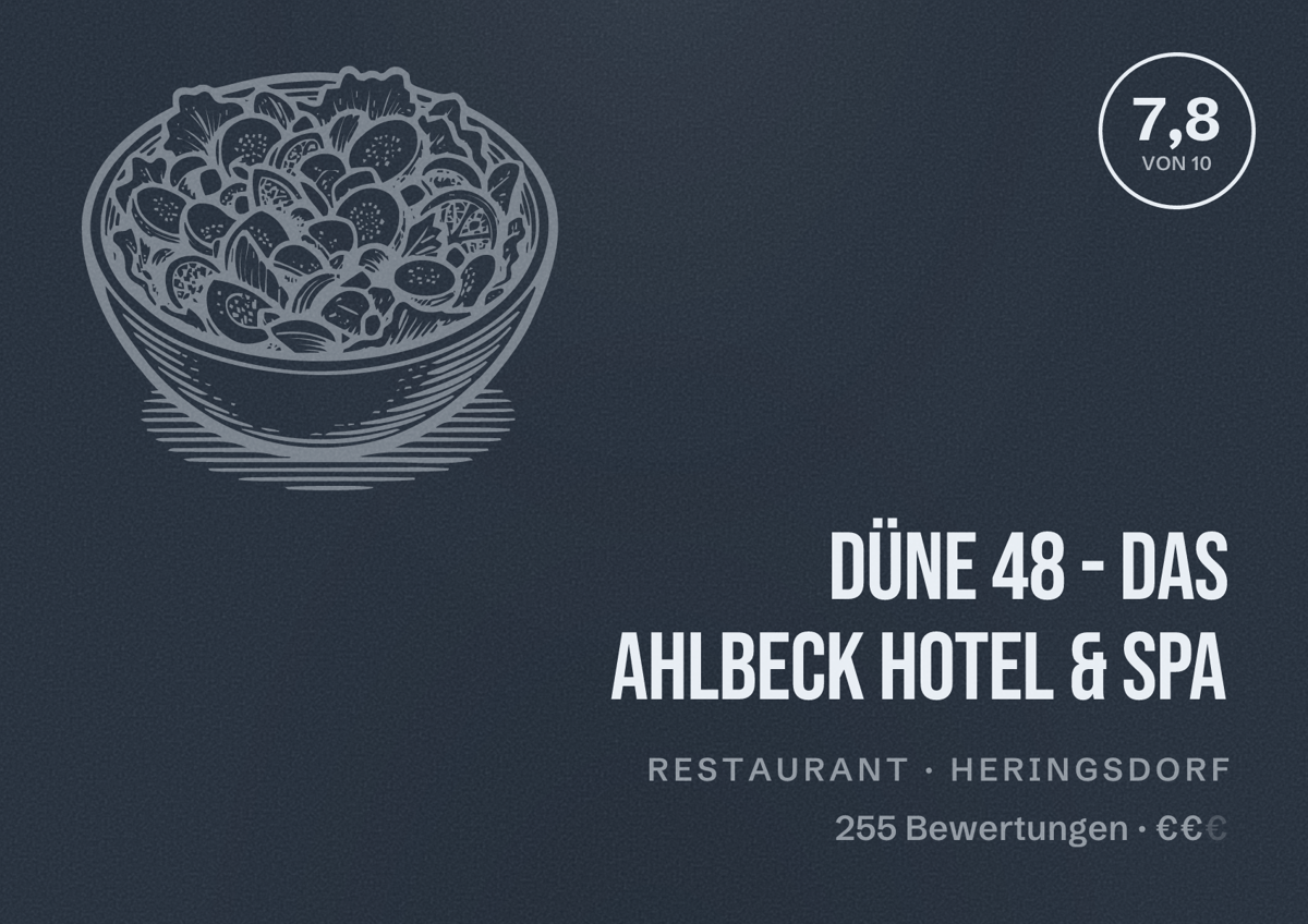 Illustriertes Poster von DÜNE 48 - DAS AHLBECK HOTEL & SPA, Restaurant in Heringsdorf: Bewertung 7,8 von 10 aus 255 Bewertungen, Preisniveau €€