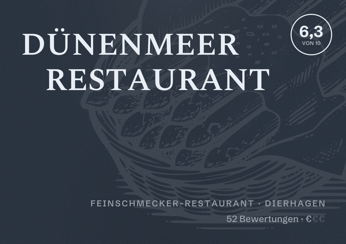 Illustriertes Poster von DÜNENMEER RESTAURANT, Feinschmecker-Restaurant in Dierhagen: Bewertung 6,3 von 10 aus 52 Bewertungen, Preisniveau €