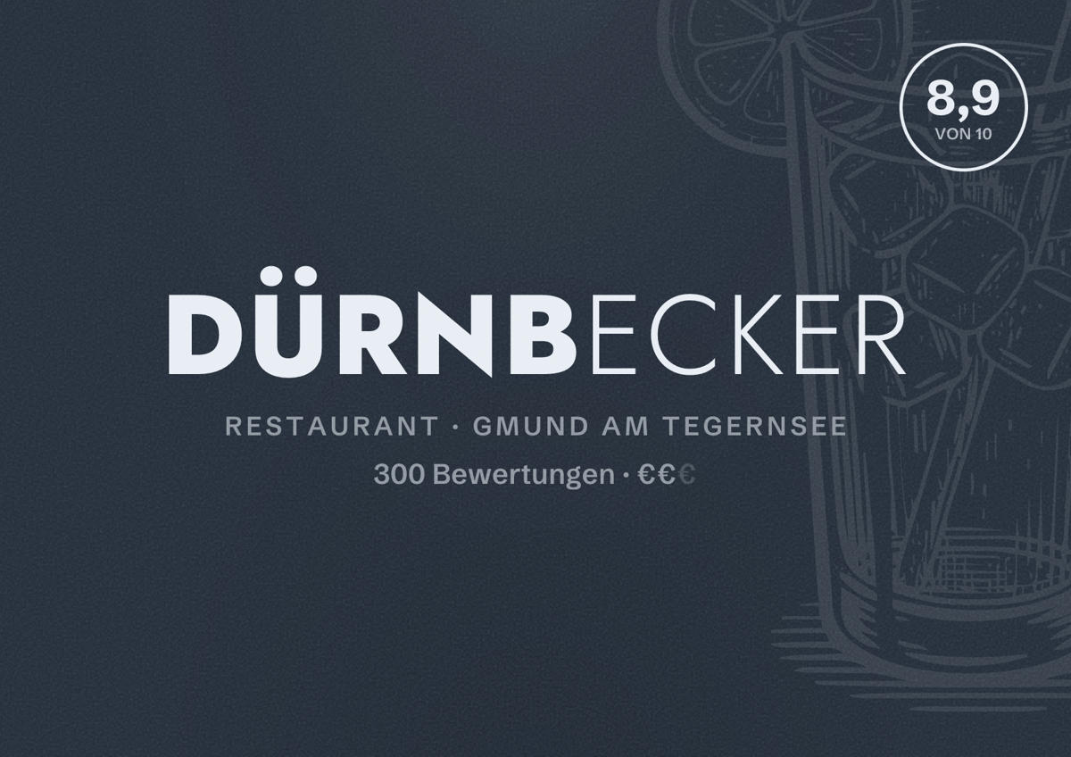 Illustriertes Poster von Dürnbecker, Restaurant in Gmund am Tegernsee: Bewertung 8,9 von 10 aus 300 Bewertungen, Preisniveau €€