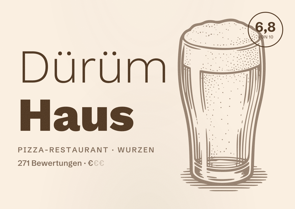 Illustriertes Poster von Dürüm Haus, Pizza-Restaurant in Wurzen: Bewertung 6,8 von 10 aus 271 Bewertungen, Preisniveau €