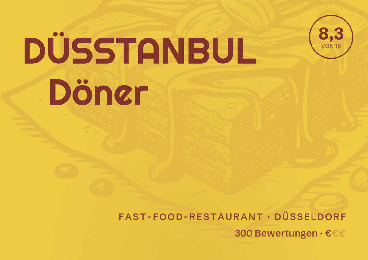 Illustriertes Poster von DÜSSTANBUL Döner, Fast-Food-Restaurant in Düsseldorf: Bewertung 8,3 von 10 aus 300 Bewertungen, Preisniveau €