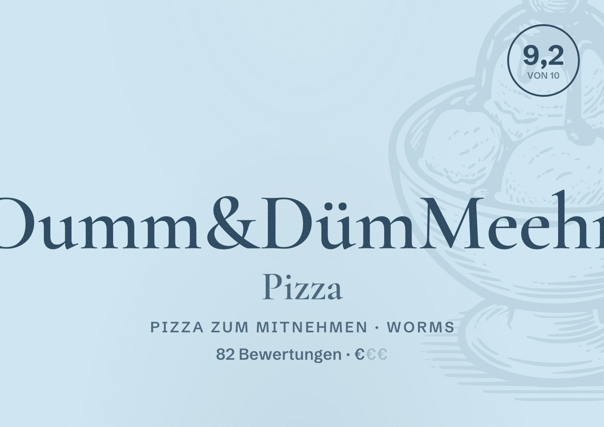 Illustriertes Poster von Dumm&DümMeehr Pizza, Pizza zum Mitnehmen in Worms: Bewertung 9,2 von 10 aus 82 Bewertungen, Preisniveau €
