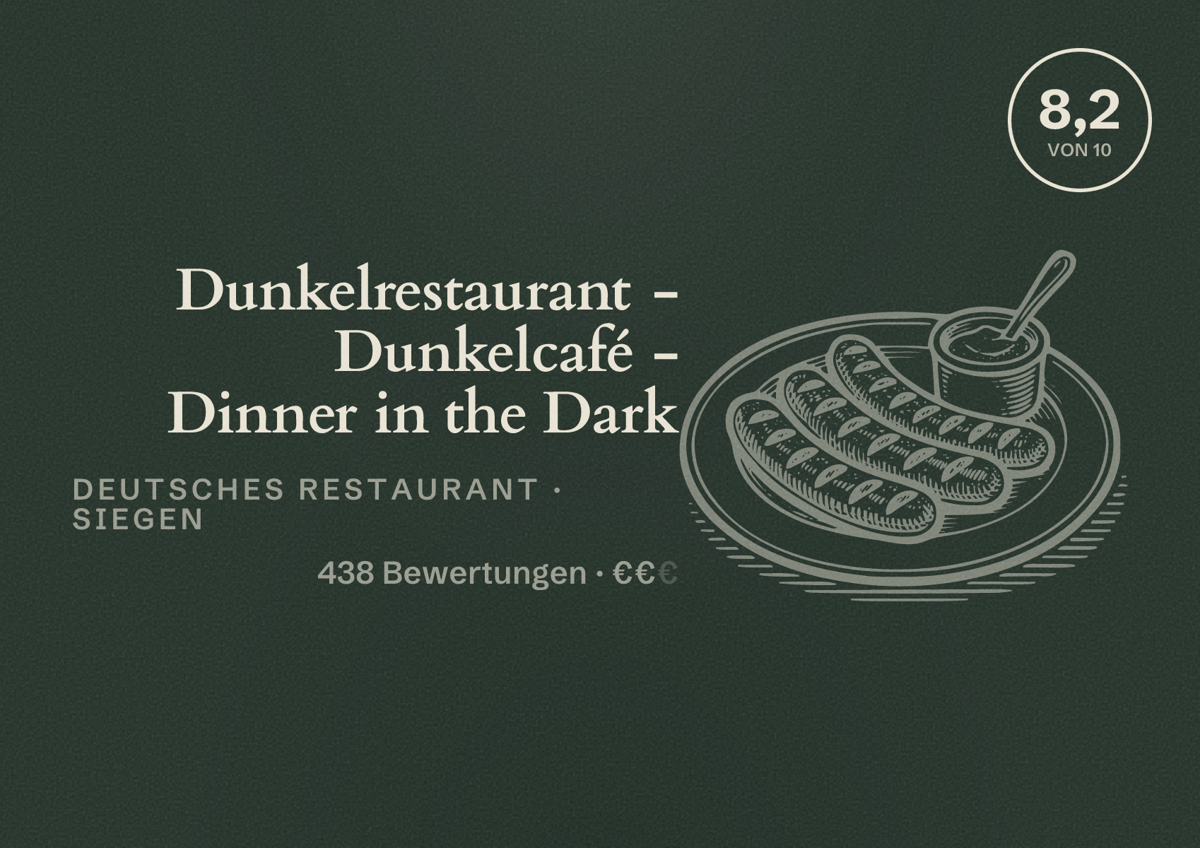 Illustriertes Poster von Dunkelrestaurant - Dunkelcafé - Dinner in the Dark, Deutsches Restaurant in Siegen: Bewertung 8,2 von 10 aus 438 Bewertungen, Preisniveau €€