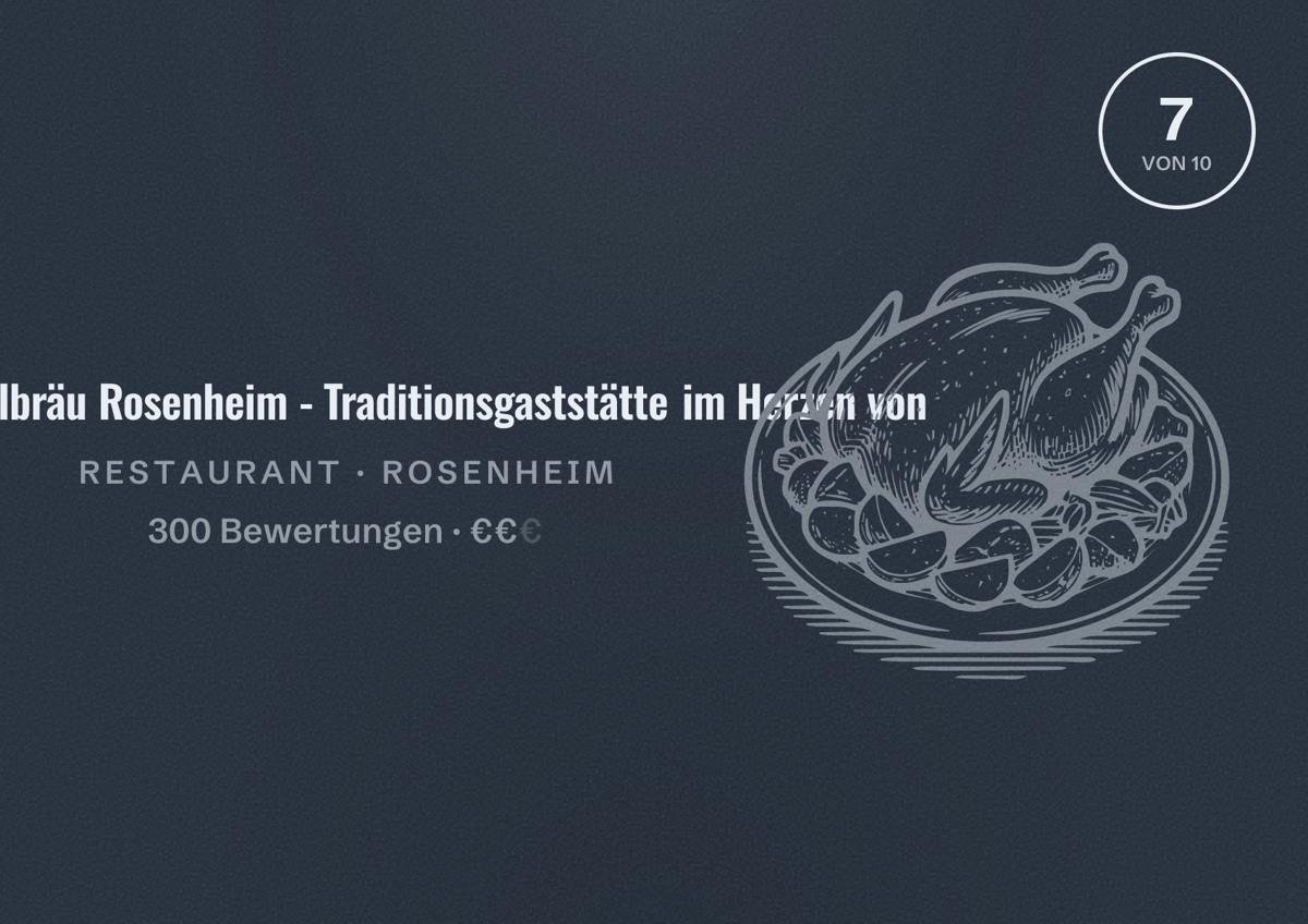 Illustriertes Poster von Duschlbräu Rosenheim - Traditionsgaststätte im Herzen von, Restaurant in Rosenheim: Bewertung 7 von 10 aus 300 Bewertungen, Preisniveau €€