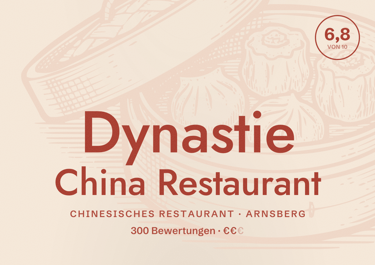 Illustriertes Poster von Dynastie China Restaurant, Chinesisches Restaurant in Arnsberg: Bewertung 6,8 von 10 aus 300 Bewertungen, Preisniveau €€