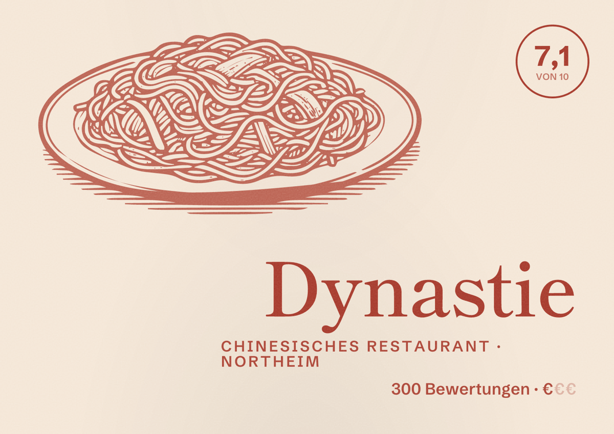 Illustriertes Poster von Dynastie, Chinesisches Restaurant in Northeim: Bewertung 7,1 von 10 aus 300 Bewertungen, Preisniveau €