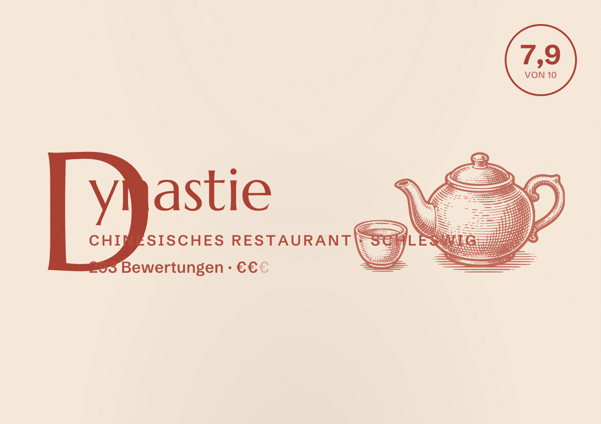 Illustriertes Poster von Dynastie, Chinesisches Restaurant in Schleswig: Bewertung 7,9 von 10 aus 293 Bewertungen, Preisniveau €€
