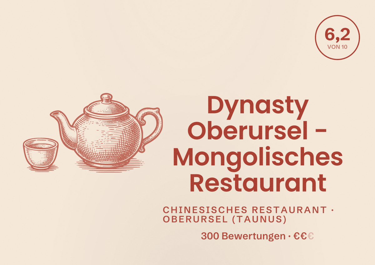 Illustriertes Poster von Dynasty Oberursel - Mongolisches Restaurant, Chinesisches Restaurant in Oberursel (Taunus): Bewertung 6,2 von 10 aus 300 Bewertungen, Preisniveau €€