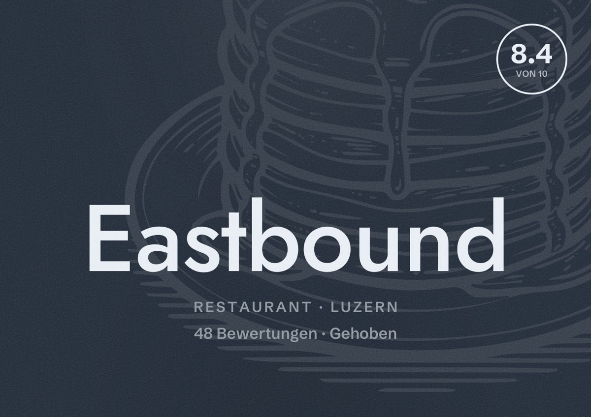 Illustriertes Poster von Eastbound, Restaurant in Luzern: Bewertung 8.4 von 10 aus 48 Bewertungen, Preisniveau Gehoben