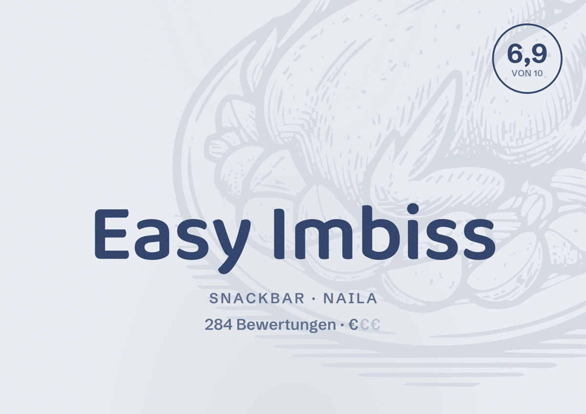 Illustriertes Poster von Easy Imbiss, Snackbar in Naila: Bewertung 6,9 von 10 aus 284 Bewertungen, Preisniveau €