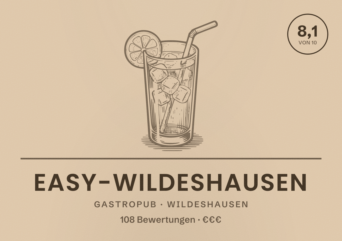 Illustriertes Poster von Easy-Wildeshausen, Gastropub in Wildeshausen: Bewertung 8,1 von 10 aus 108 Bewertungen, Preisniveau €€€
