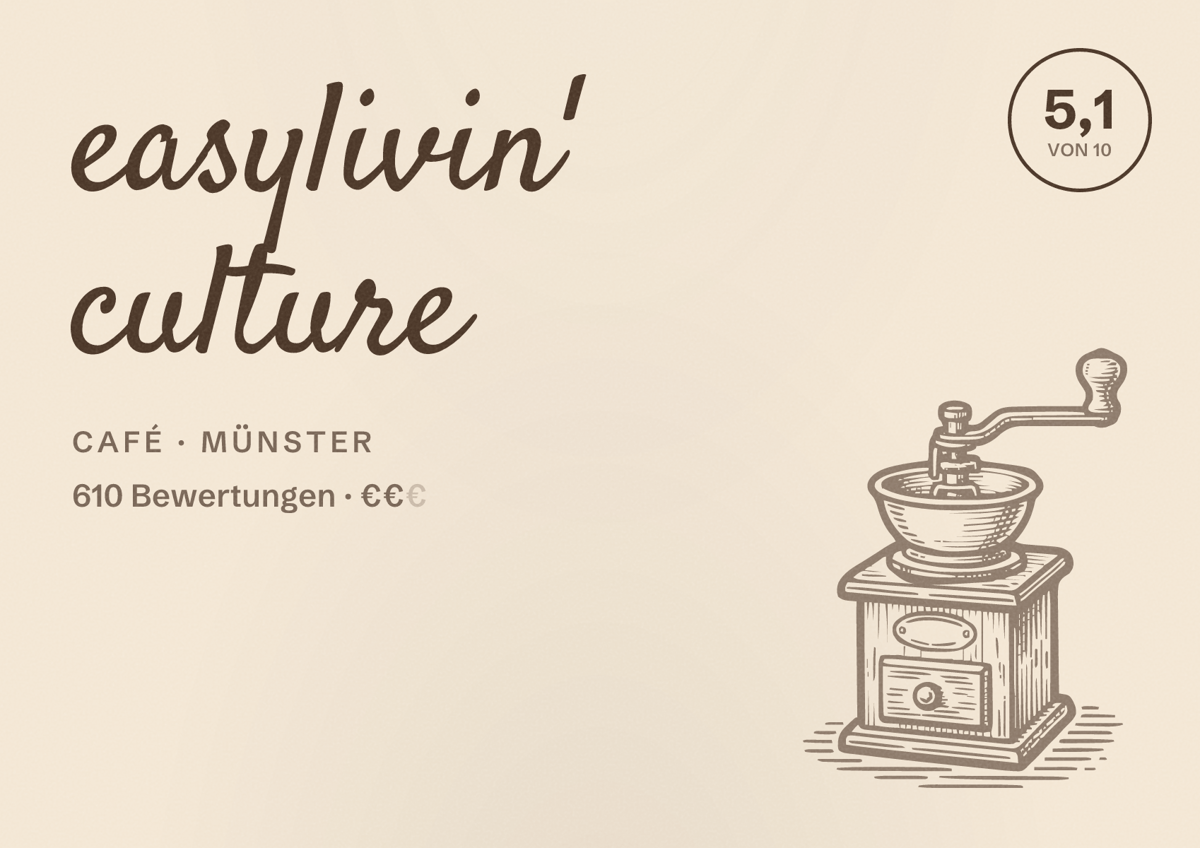 Illustriertes Poster von easylivin' culture, Café in Münster: Gästebewertung 5,1 von 10 aus 610 Bewertungen