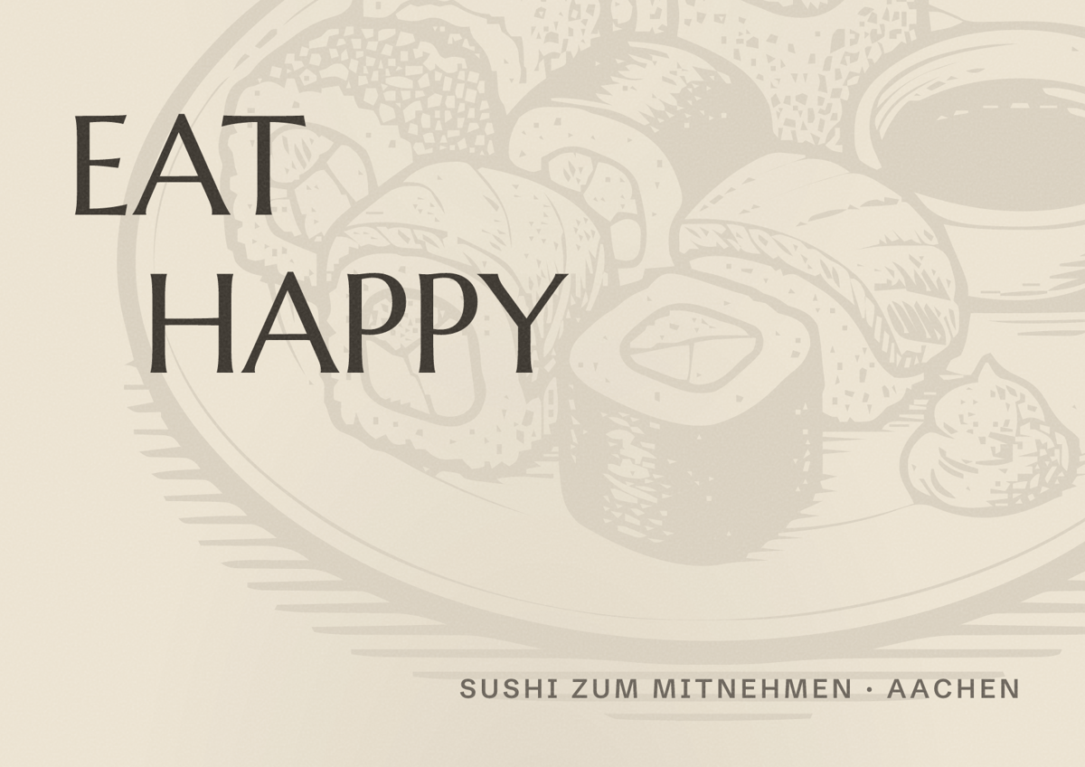 Illustriertes Poster von EAT HAPPY, Sushi zum Mitnehmen in Aachen