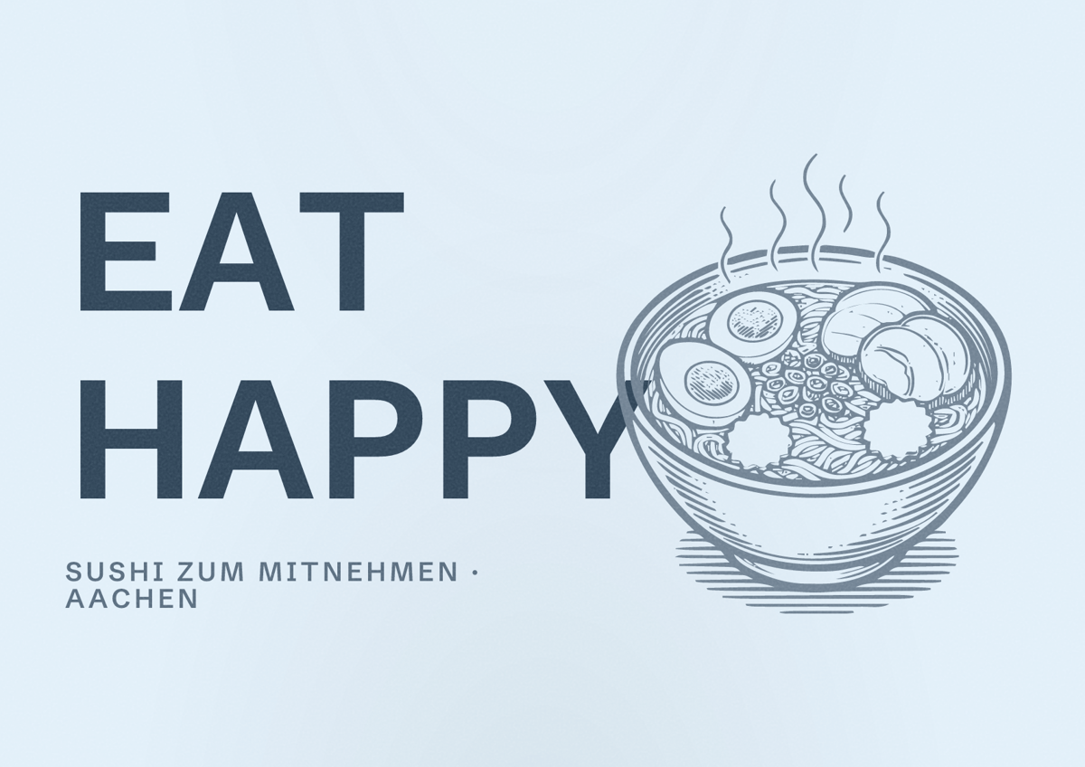 Illustriertes Poster von EAT HAPPY, Sushi zum Mitnehmen in Aachen