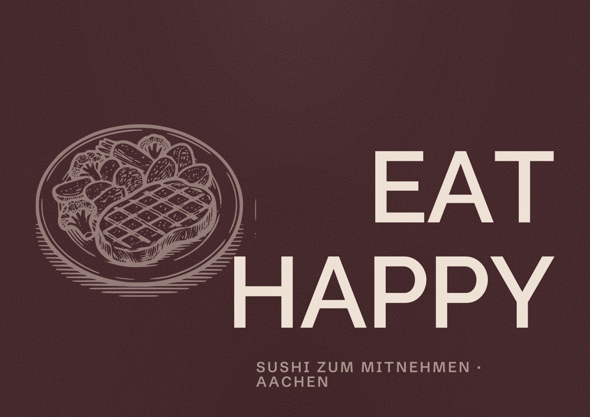Illustriertes Poster von EAT HAPPY, Sushi zum Mitnehmen in Aachen